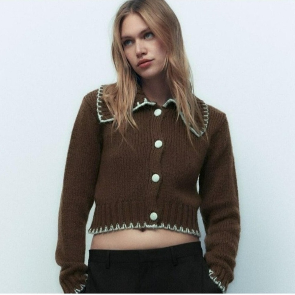 zara contrast top stitching sweater cardigan collar pastel lolita kawaii kidcore